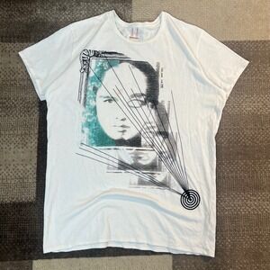 Diesel Mens Graphic T-Shirt White XL Abstract Portrait Art Print Cotton Tee Slim